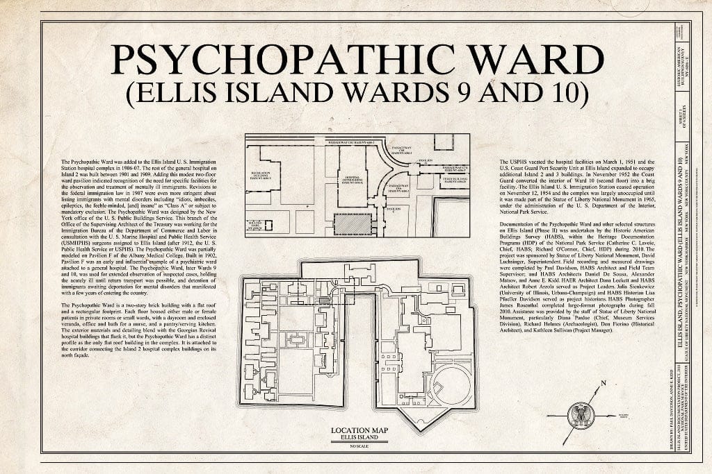 Blueprint Cover Sheet - Ellis Island, Psychopathic Ward, New York Harbor, New York County, NY