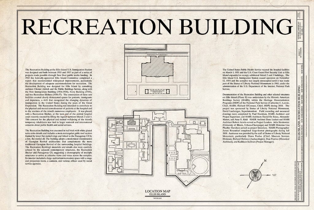 Blueprint Cover Sheet - Ellis Island, Recreation Building, New York Harbor, New York County, NY