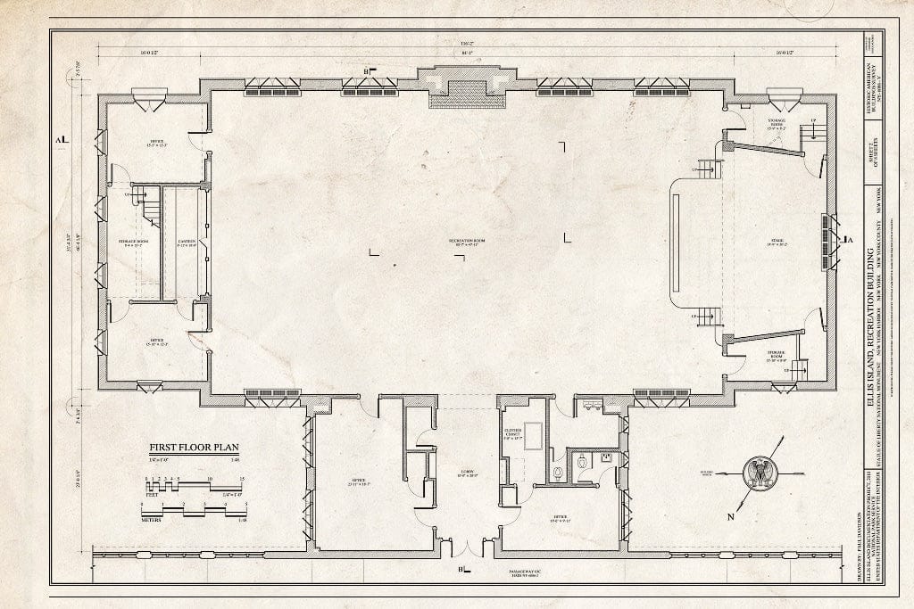 Blueprint First Floor Plan - Ellis Island, Recreation Building, New York Harbor, New York County, NY