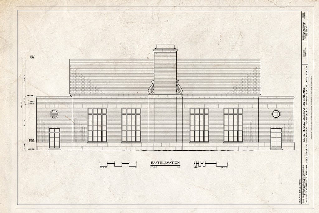 Blueprint East Elevation - Ellis Island, Recreation Building, New York Harbor, New York County, NY