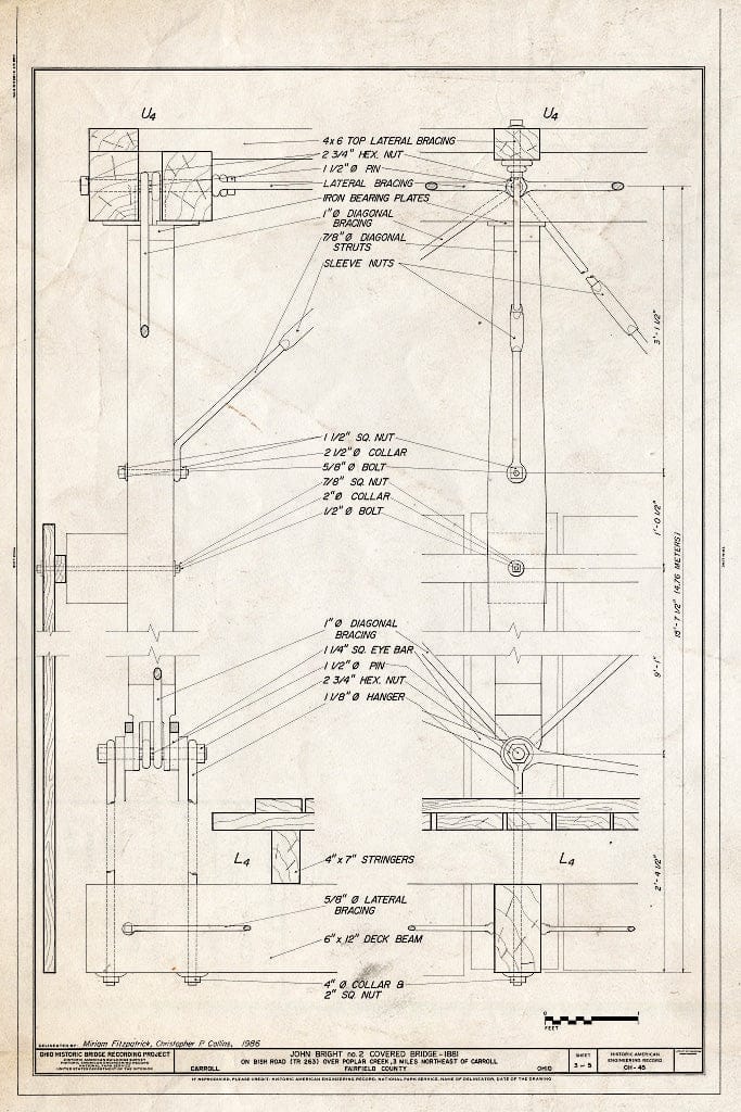 Blueprint Details - John Bright No. 2 Covered Bridge, Bish Road (Township Route 263) Over Poplar Creek, Carroll, Fairfield County, OH