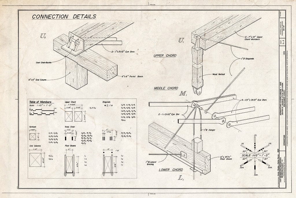 Blueprint Connection Details - Germantown Covered Bridge, Center Street Spanning Little Twin Creek, Germantown, Montgomery County, OH