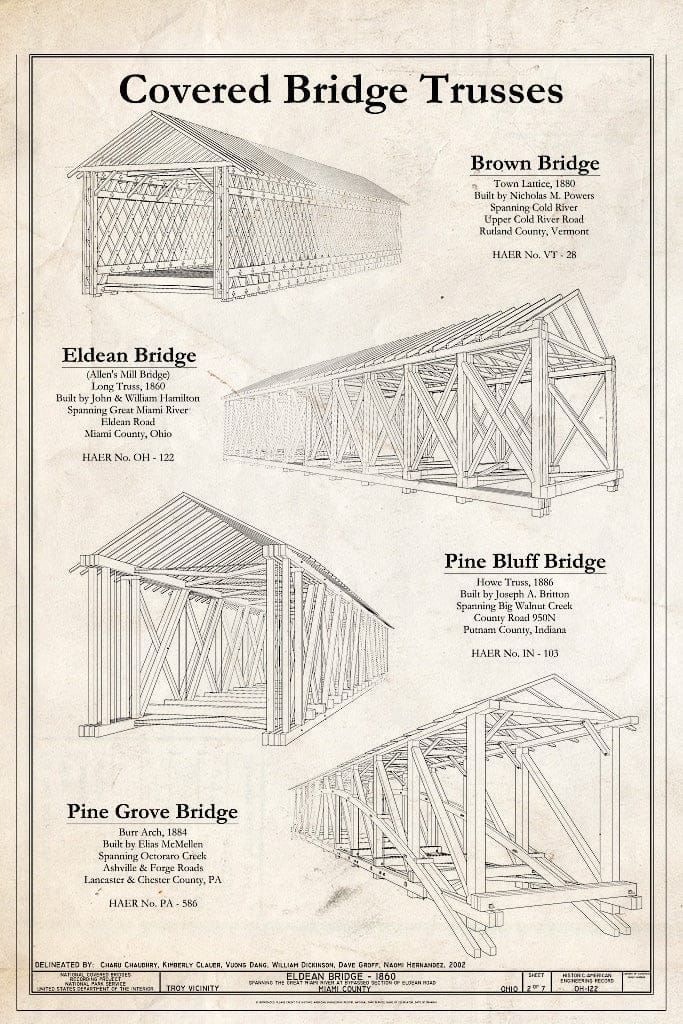 Blueprint Covered Bridge Trusses - Eldean Bridge, Spanning Great Miami River at bypassed Section of Eldean Road, Troy, Miami County, OH