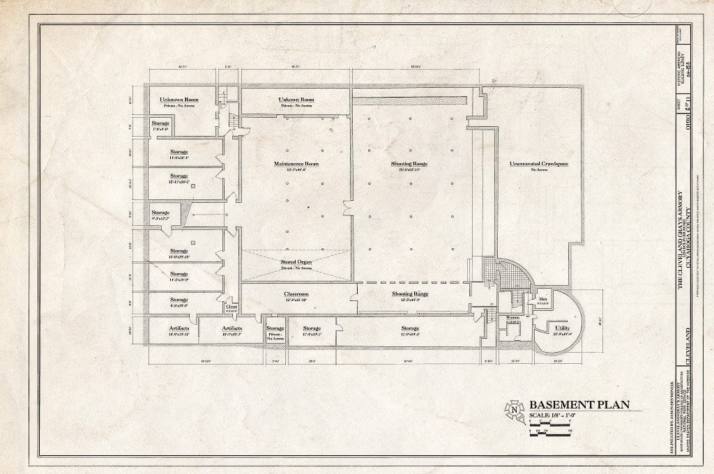 Blueprint Basement Plan - Cleveland Grays Armory, 1234 Bolivar Road, Cleveland, Cuyahoga County, OH