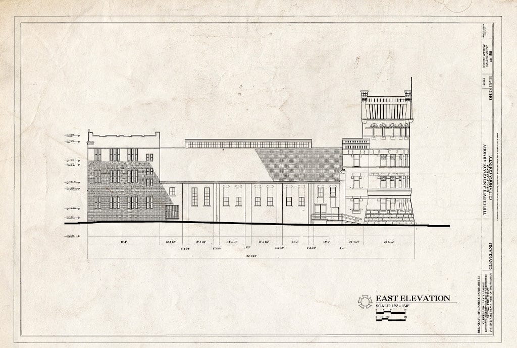 Blueprint East Elevation - Cleveland Grays Armory, 1234 Bolivar Road, Cleveland, Cuyahoga County, OH