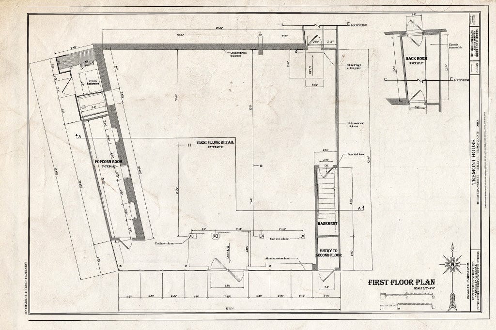 Blueprint First Floor Plan - Tremont House, 101 East Main Street, Bellevue, Huron County, OH