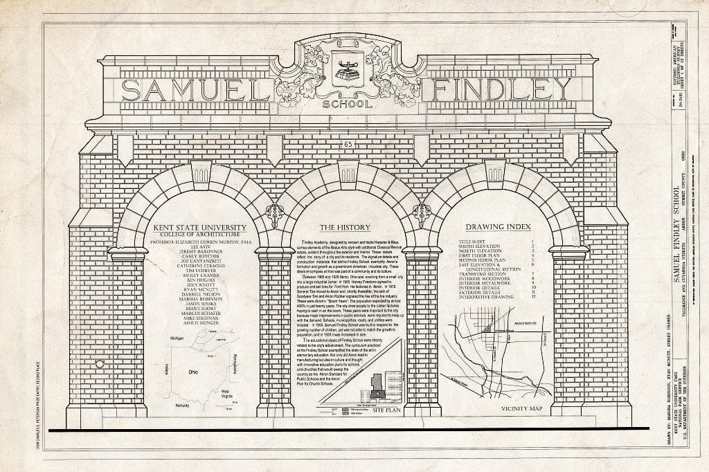 Blueprint Cover Sheet - Samuel Findley School, Tallmadge and Cuyahoga Streets, Akron, Summit County, OH