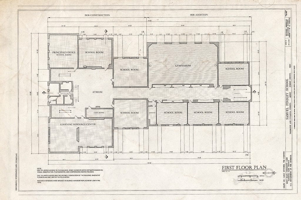 Blueprint First Floor Plan - Samuel Findley School, Tallmadge and Cuyahoga Streets, Akron, Summit County, OH