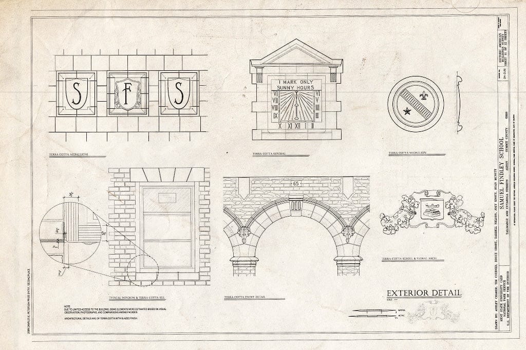 Blueprint Exterior Terra Cotta Details - Samuel Findley School, Tallmadge and Cuyahoga Streets, Akron, Summit County, OH