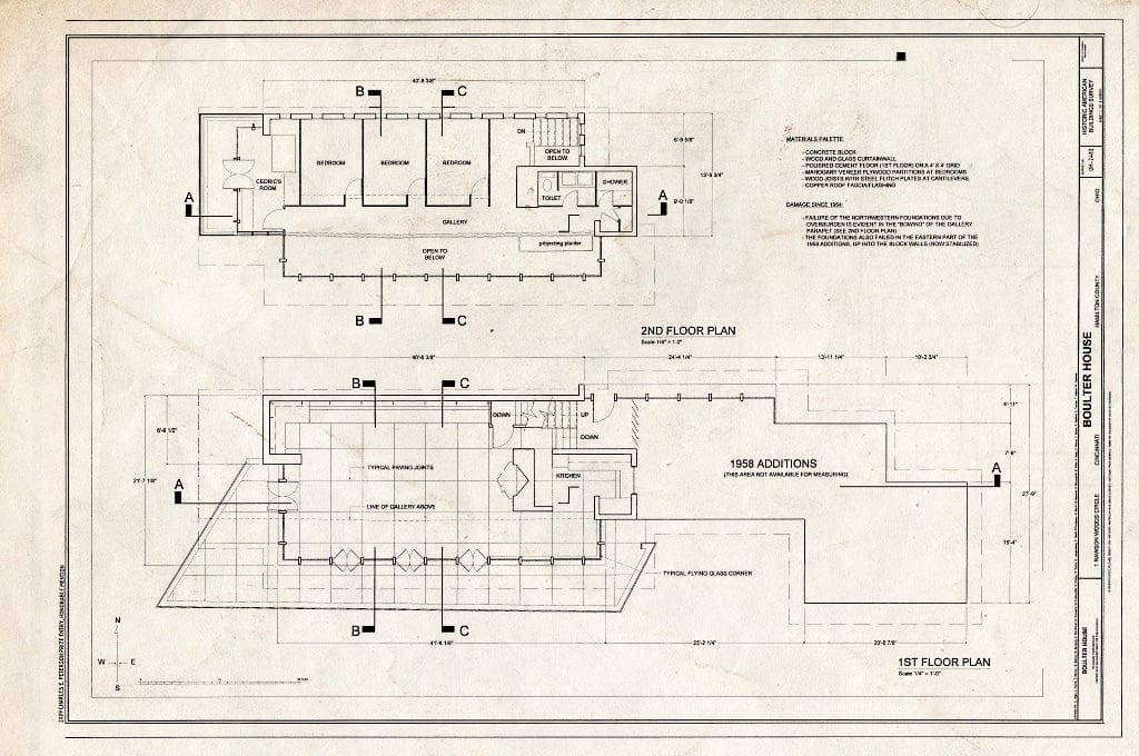 Blueprint First Floor & Second Floor Plans - Cedric & Patricia Boulter House, 1 Rawson Woods Circle, Cincinnati, Hamilton County, OH