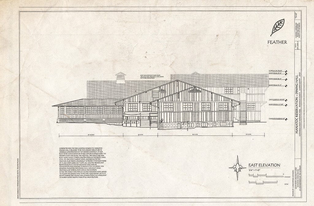 Blueprint East Elevation - Manatoc Reservation, Dining Hall, 1075 Truxell Road, Peninsula, Summit County, OH