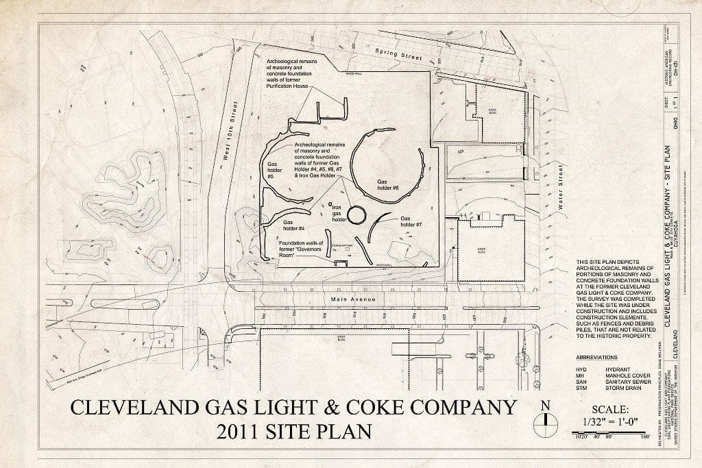 Blueprint Cleveland Gas Light & Coke Company, 2011 Site Plan - Cleveland Gas Light & Coke Company, Main and West 10th Streets, Cleveland, Cuyahoga County, OH