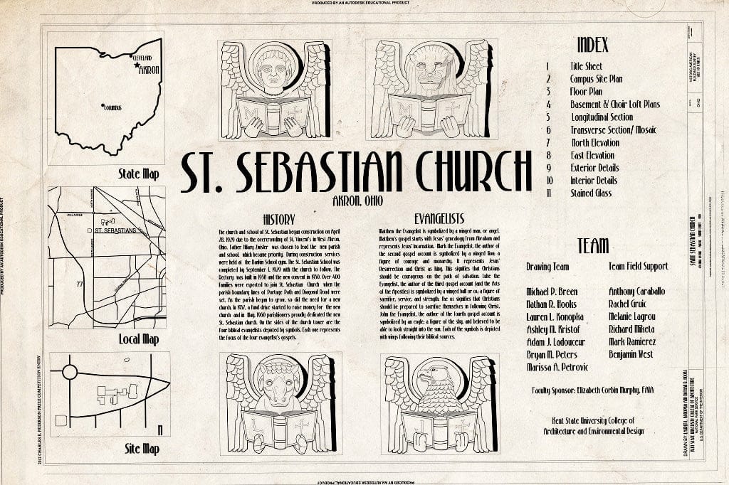 Blueprint Cover Sheet - Saint Sebastian Church, 476 Mull Avenue, Akron, Summit County, OH