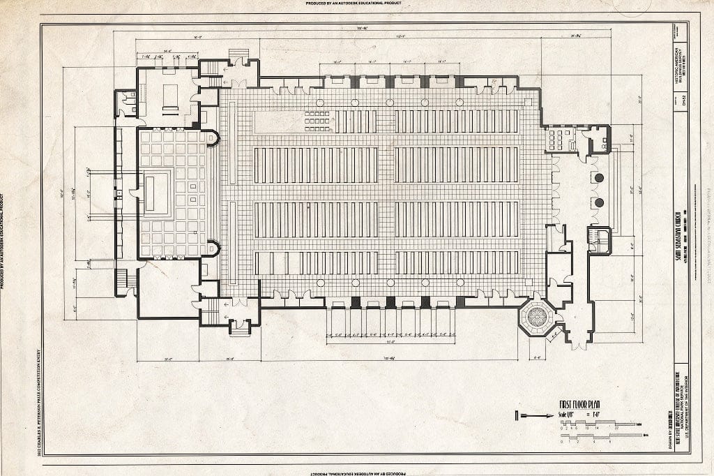 Blueprint First Floor Plan - Saint Sebastian Church, 476 Mull Avenue, Akron, Summit County, OH