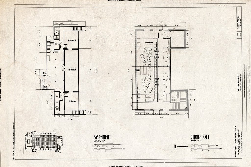 Blueprint Basement & Choir Loft Plans - Saint Sebastian Church, 476 Mull Avenue, Akron, Summit County, OH