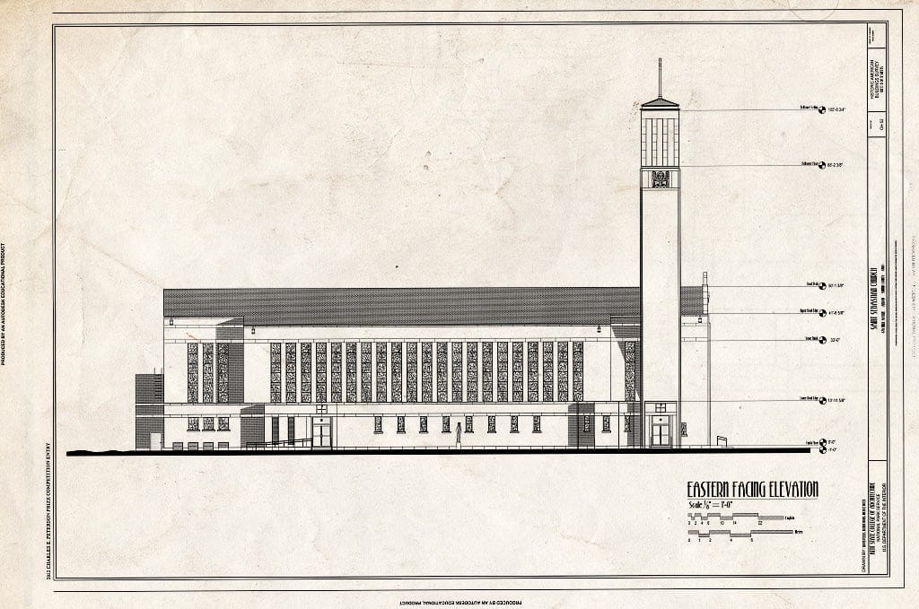 Blueprint East Elevation - Saint Sebastian Church, 476 Mull Avenue, Akron, Summit County, OH