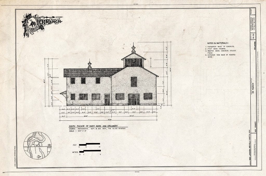 Blueprint Dairy Barn and Creamery (South Elevation) - 101 Ranch, State Highway 156 Between Ponca City & Marland, Ponca City, Kay County, OK