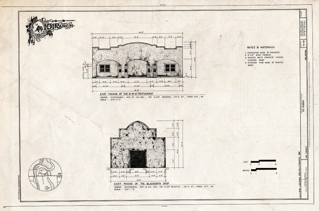 Blueprint B-B-Q Restaurant (East Facade) and Blacksmith Shop (East Facade) - 101 Ranch, State Highway 156 Between Ponca City & Marland, Ponca City, Kay County, OK