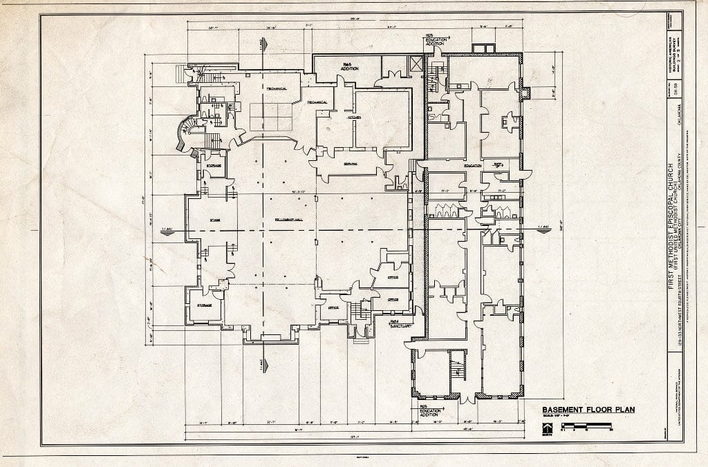 Blueprint Basement Floor Plan - First Methodist Episcopal Church, 129-133 Northwest Fourth Street, Oklahoma City, Oklahoma County, OK