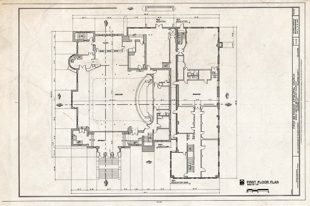 Blueprint First Floor Plan - First Methodist Episcopal Church, 129-133 Northwest Fourth Street, Oklahoma City, Oklahoma County, OK