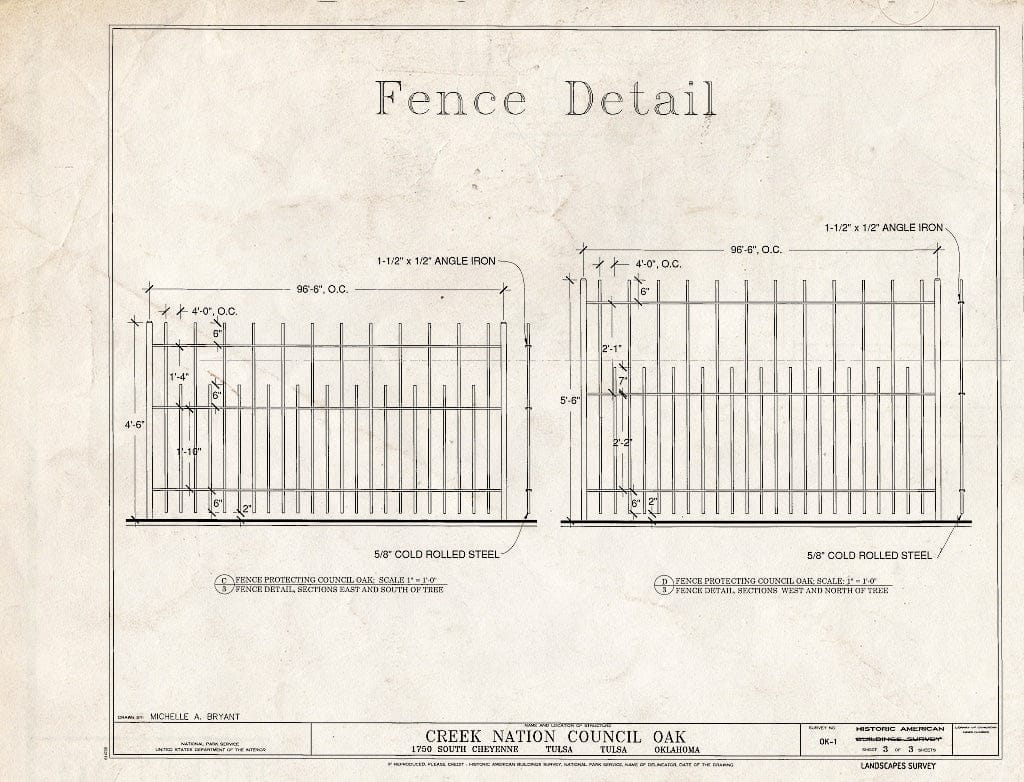 Blueprint Fence Detail - Creek Nation Council Oak Park, 1750 South Cheyenne, Tulsa, Tulsa County, OK