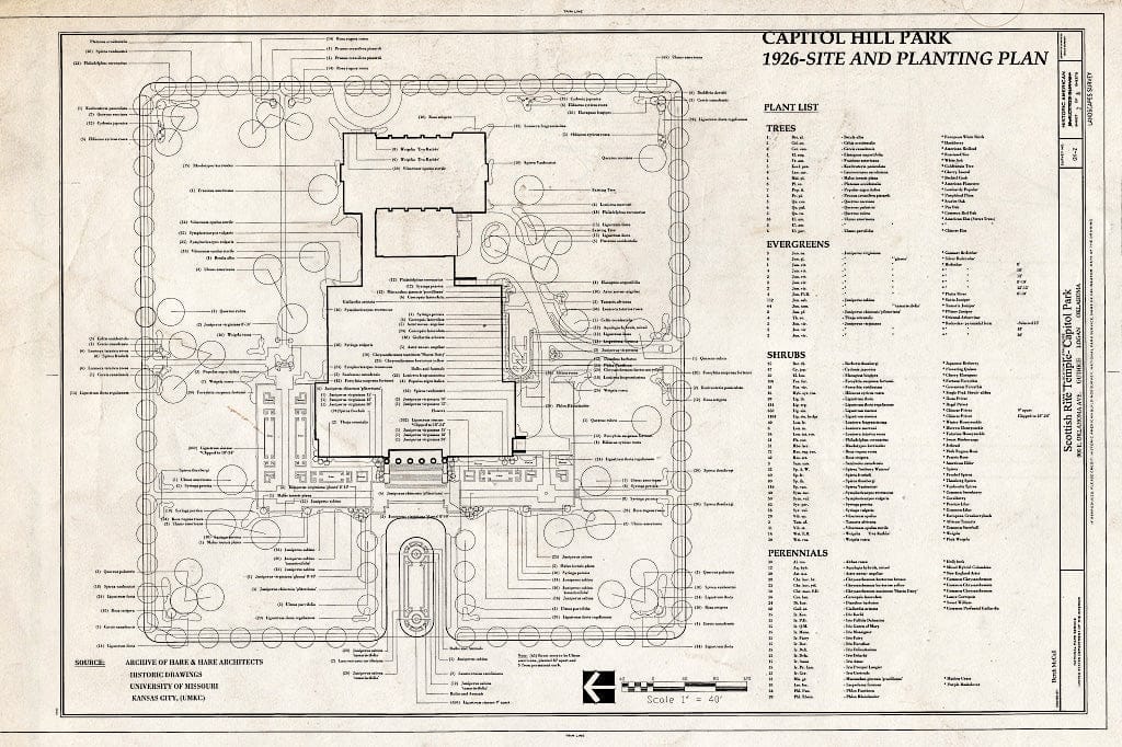 Blueprint 1926 - Site and Planting Plan - Capitol Park, 900 East Oklahoma Avenue, Guthrie, Logan County, OK