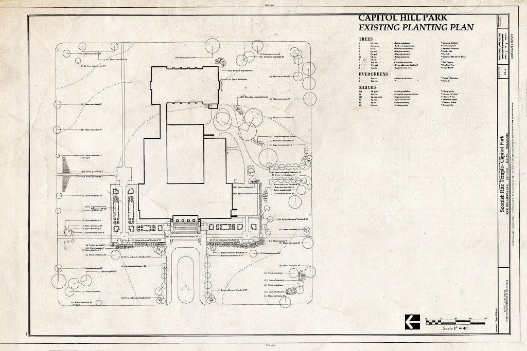 Blueprint Existing Planting Plan - Capitol Park, 900 East Oklahoma Avenue, Guthrie, Logan County, OK