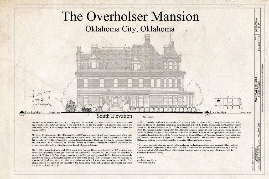 Blueprint Cover Sheet - Henry Overholser Mansion, 405 15th Street, Northwest, Oklahoma City, Oklahoma County, OK