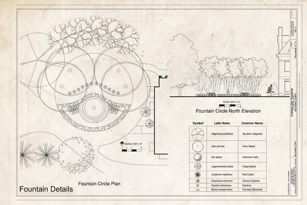 Blueprint Fountain Details - Henry Overholser Mansion, 405 15th Street, Northwest, Oklahoma City, Oklahoma County, OK