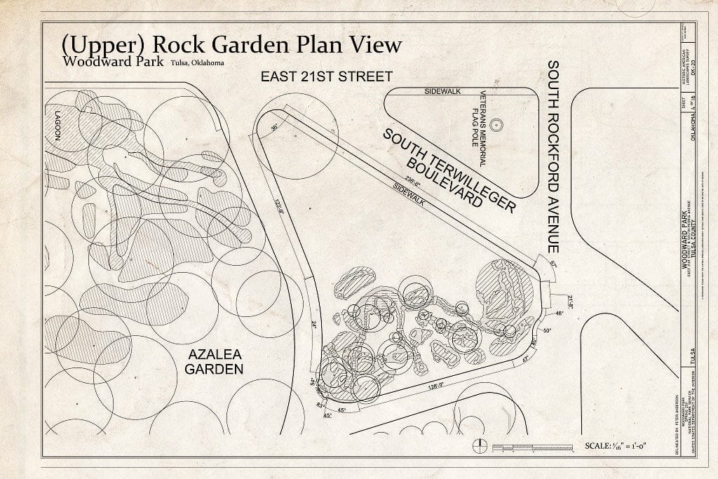 Blueprint (Upper) Rock Garden Plan View - Woodward Park, 2101 South Peoria Avenue, Tulsa, Tulsa County, OK