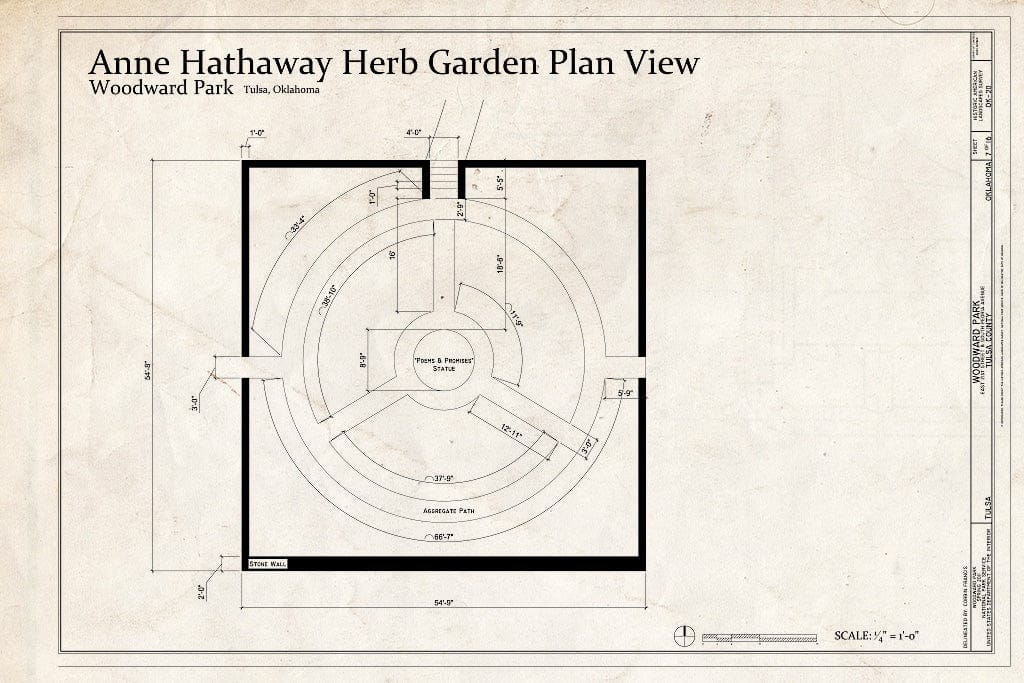 Blueprint Anne Hathaway Herb Garden Plan View - Woodward Park, 2101 South Peoria Avenue, Tulsa, Tulsa County, OK