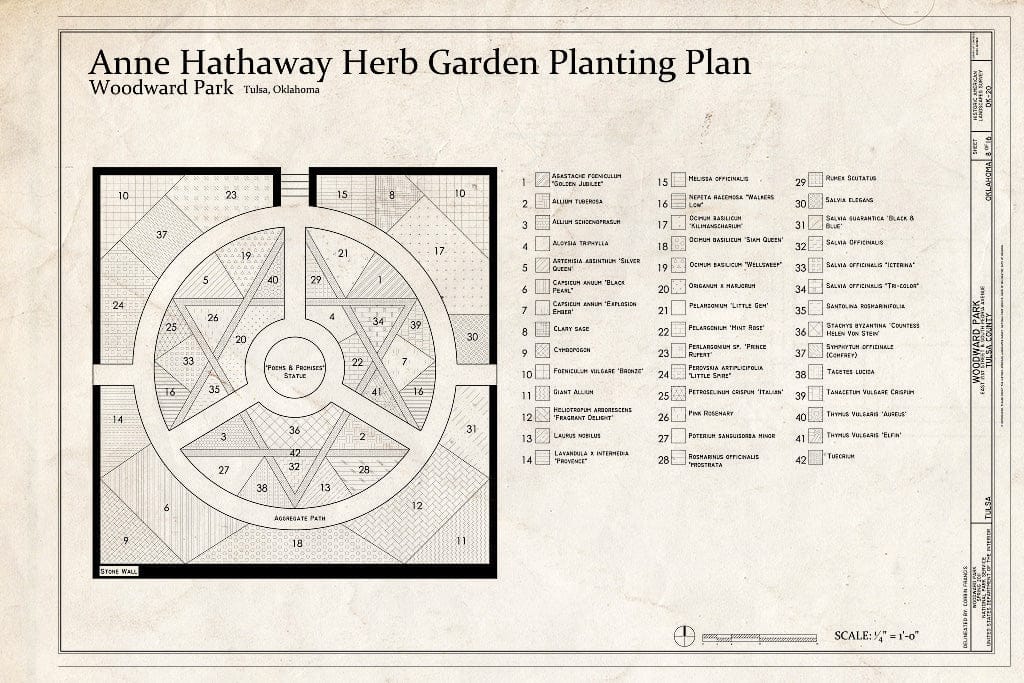 Blueprint Anne Hathaway Herb Garden Planting Plan - Woodward Park, 2101 South Peoria Avenue, Tulsa, Tulsa County, OK