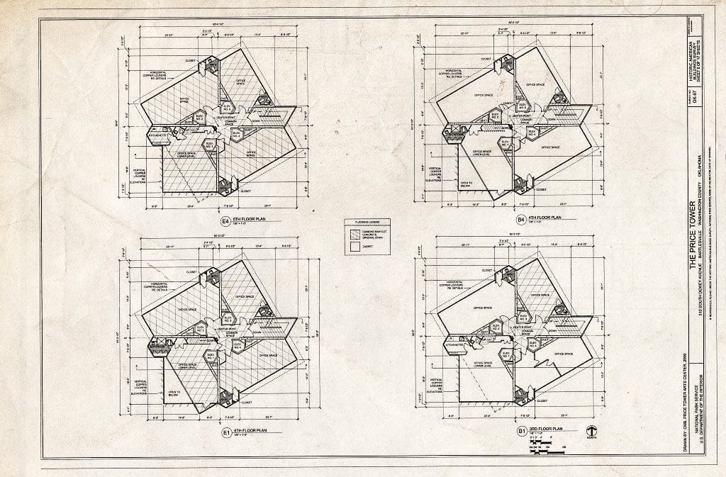 Blueprint 3rd - 4th Floor Plans - Price Tower, 510 South Dewey Avenue, Bartlesville, Washington County, OK