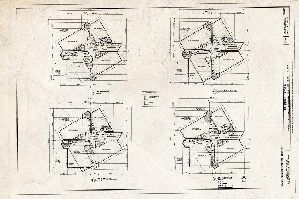 Blueprint 7th - 10th & 12th Floor Plans - Price Tower, 510 South Dewey Avenue, Bartlesville, Washington County, OK