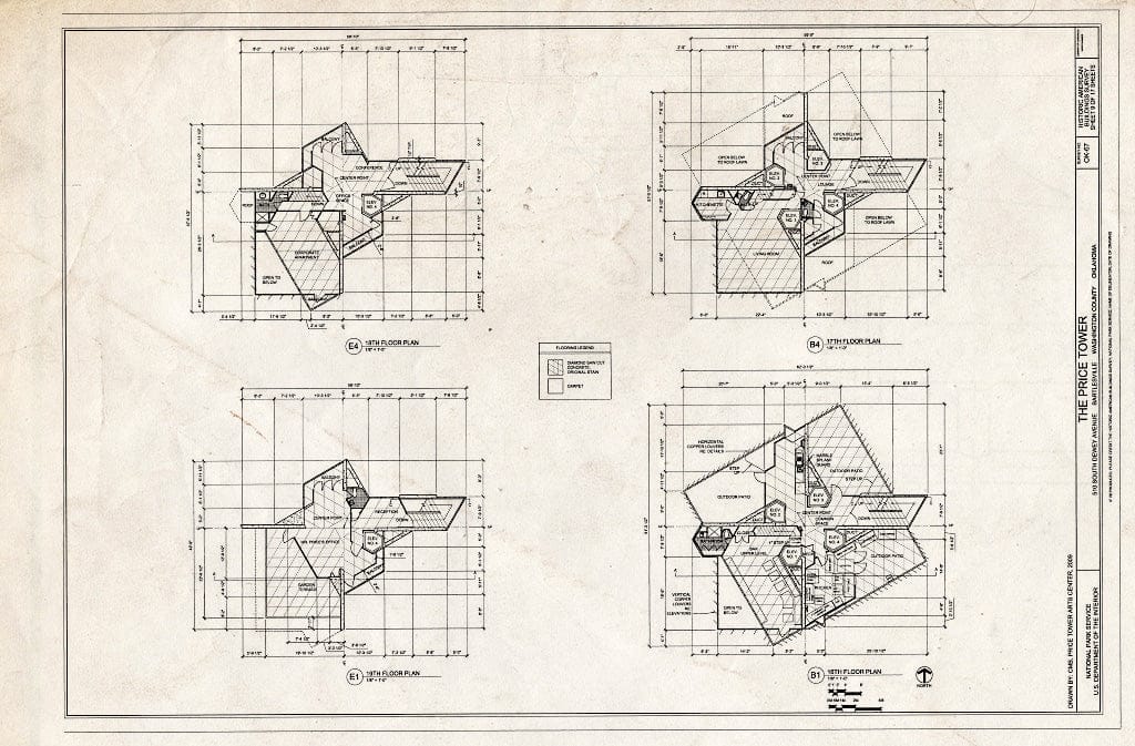 Blueprint 16th - 19th Floor Plans - Price Tower, 510 South Dewey Avenue, Bartlesville, Washington County, OK