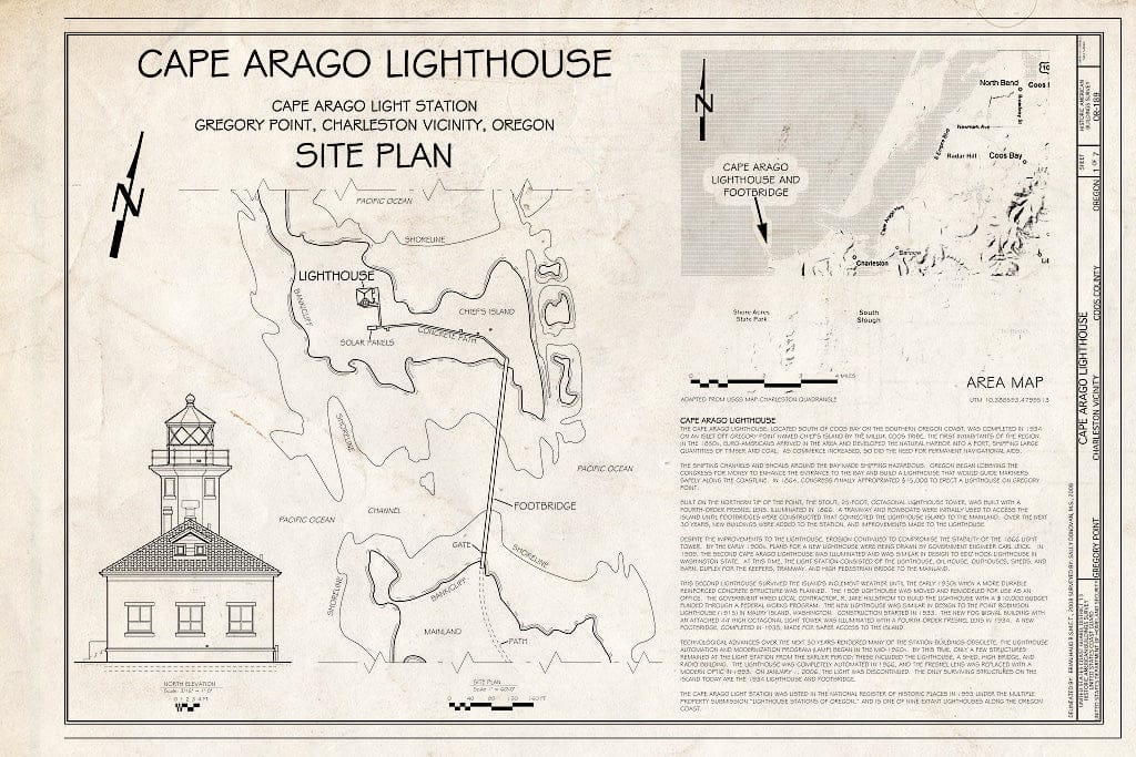 Blueprint Cover Sheet & Site Plan - Cape Arago Lighthouse, Gregory Point, Charleston, Coos County, OR