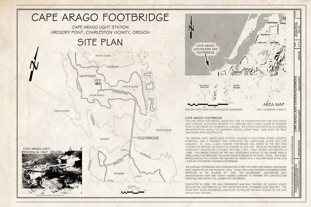 Blueprint Cover Sheet & Site Plan - Cape Arago Light Station Footbridge, Gregory Point, Charleston, Coos County, OR