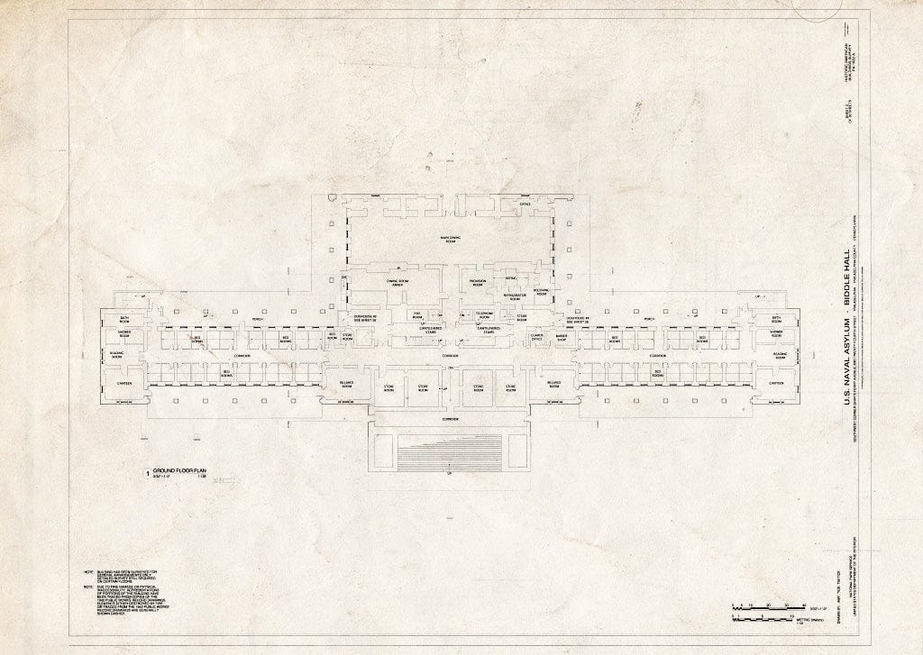 Blueprint Ground Floor Plan - U. S. Naval Asylum, Biddle Hall, Gray's Ferry Avenue, Philadelphia, Philadelphia County, PA