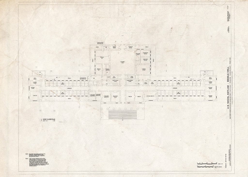 Blueprint First Floor Plan - U. S. Naval Asylum, Biddle Hall, Gray's Ferry Avenue, Philadelphia, Philadelphia County, PA