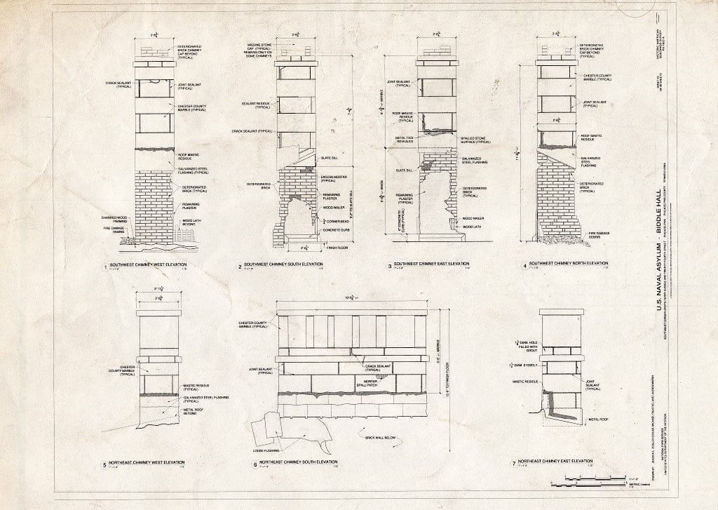 Blueprint Chimney Elevations - U. S. Naval Asylum, Biddle Hall, Gray's Ferry Avenue, Philadelphia, Philadelphia County, PA