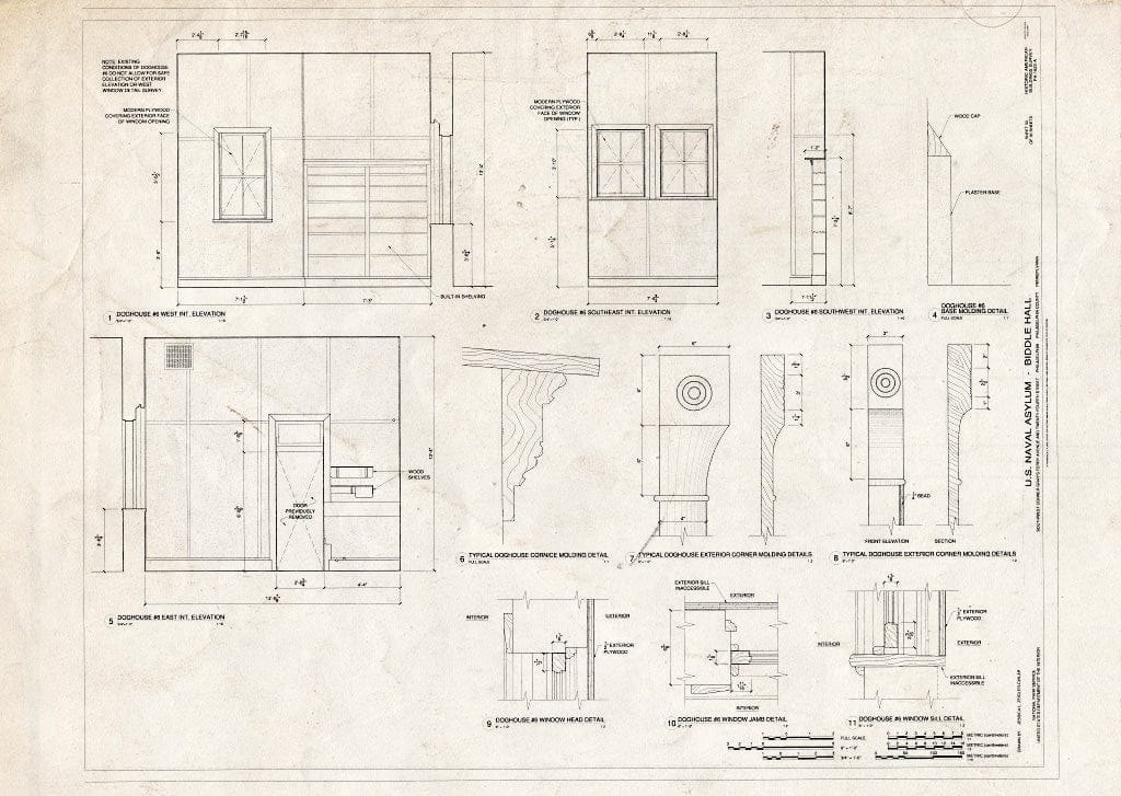 Blueprint Doghouse #6 Elevations and Details - U. S. Naval Asylum, Biddle Hall, Gray's Ferry Avenue, Philadelphia, Philadelphia County, PA