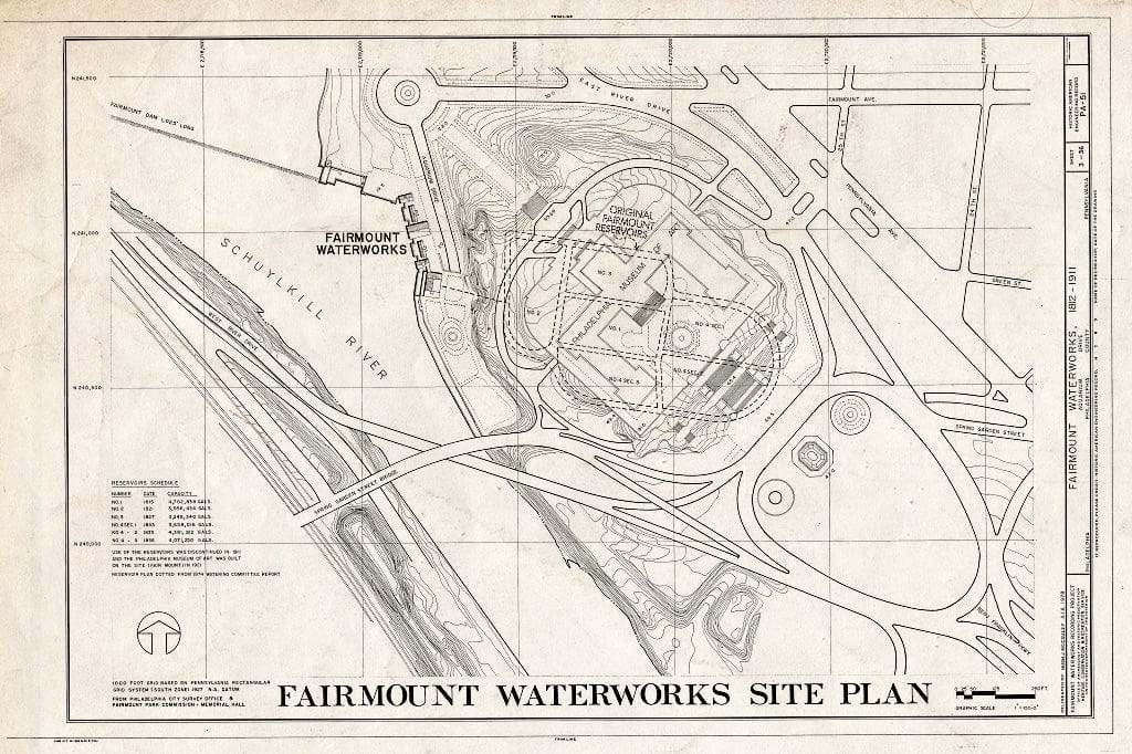 Blueprint 3. Site Plan - Fairmount Waterworks, East Bank of Schuylkill River, Aquarium Drive, Philadelphia, Philadelphia County, PA