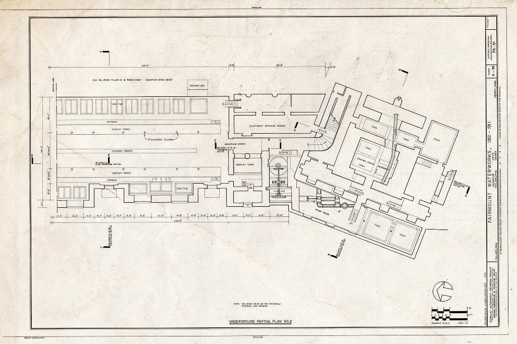 Blueprint 6. Underground Partial Plan no. 2 - Fairmount Waterworks, East Bank of Schuylkill River, Aquarium Drive, Philadelphia, Philadelphia County, PA