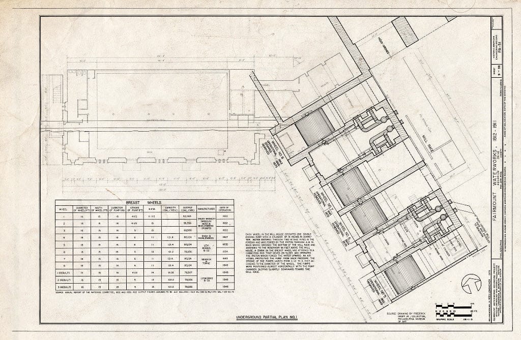 Blueprint 9. Underground Partial Plan no. 1 - Fairmount Waterworks, East Bank of Schuylkill River, Aquarium Drive, Philadelphia, Philadelphia County, PA