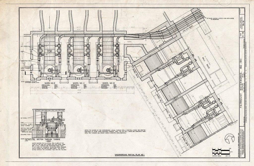 Blueprint 10. Underground Partial Plan no. 1 - Fairmount Waterworks, East Bank of Schuylkill River, Aquarium Drive, Philadelphia, Philadelphia County, PA