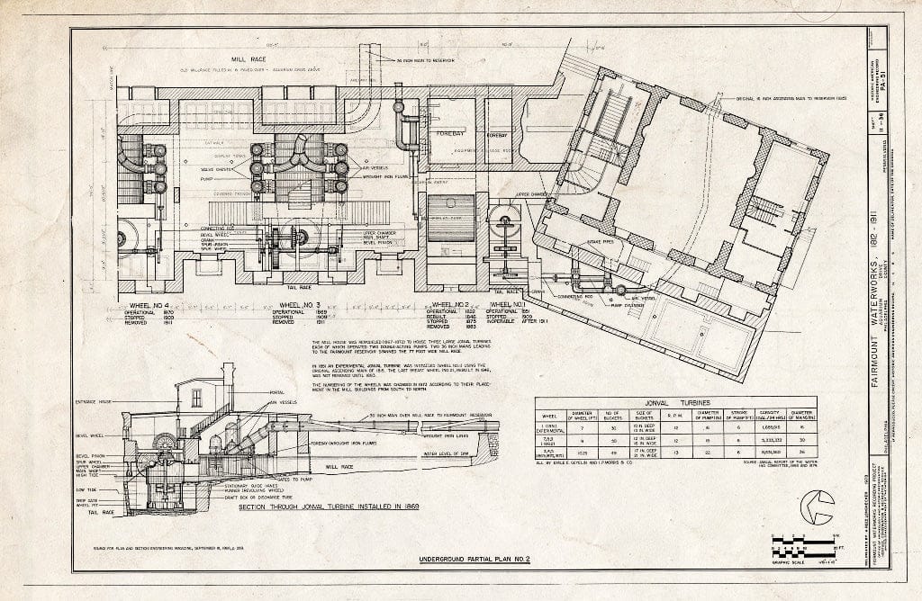 Blueprint 11. Underground Partial Plan no. 2 - Fairmount Waterworks, East Bank of Schuylkill River, Aquarium Drive, Philadelphia, Philadelphia County, PA