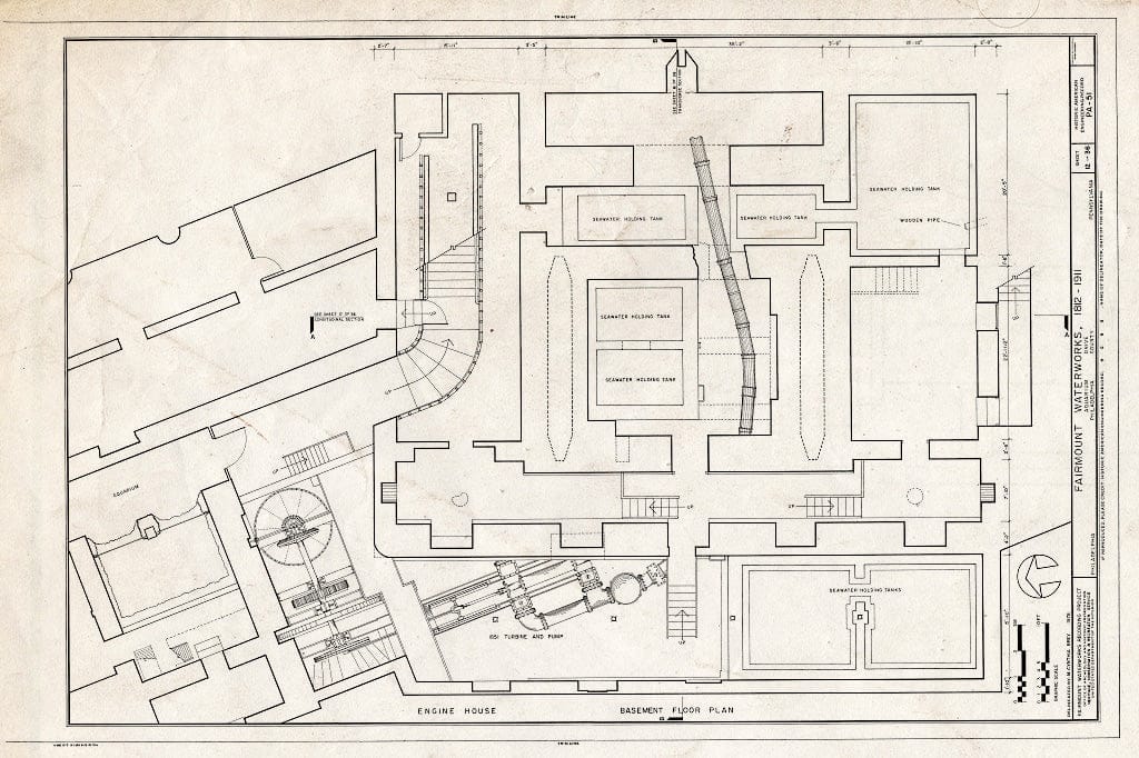 Blueprint 12. Engine House Basement Floor Plan - Fairmount Waterworks, East Bank of Schuylkill River, Aquarium Drive, Philadelphia, Philadelphia County, PA