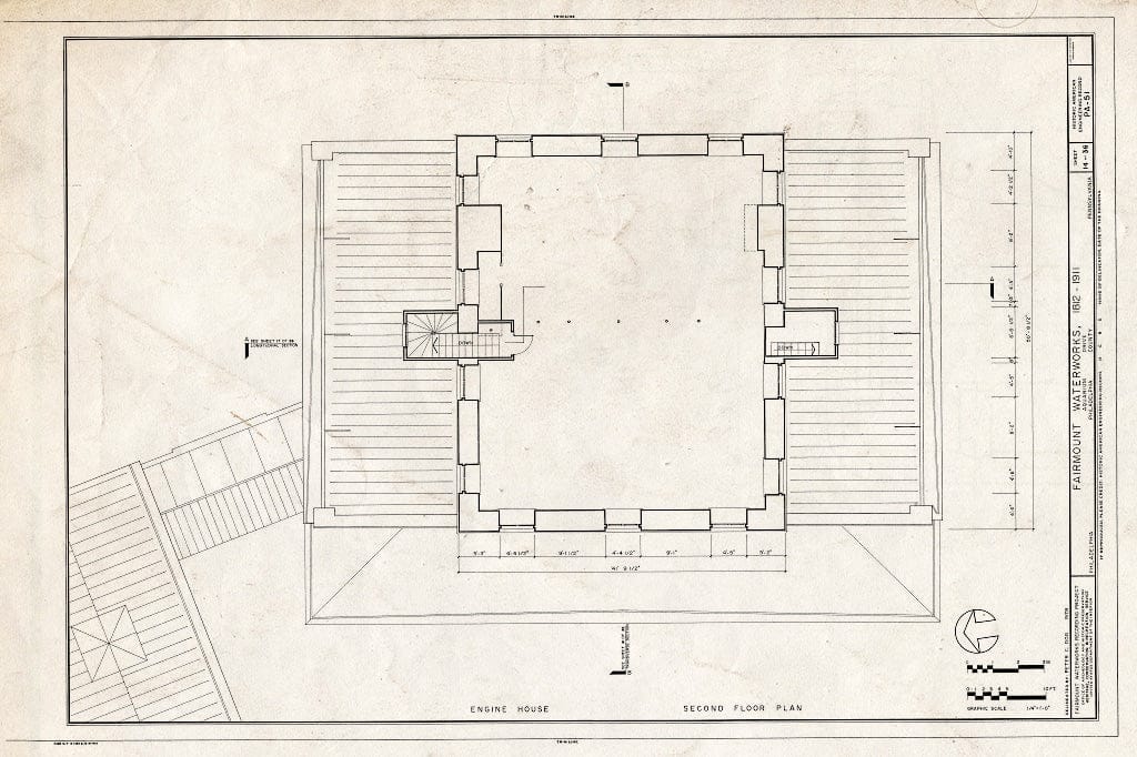 Blueprint 14. Engine House Second Floor Plan - Fairmount Waterworks, East Bank of Schuylkill River, Aquarium Drive, Philadelphia, Philadelphia County, PA