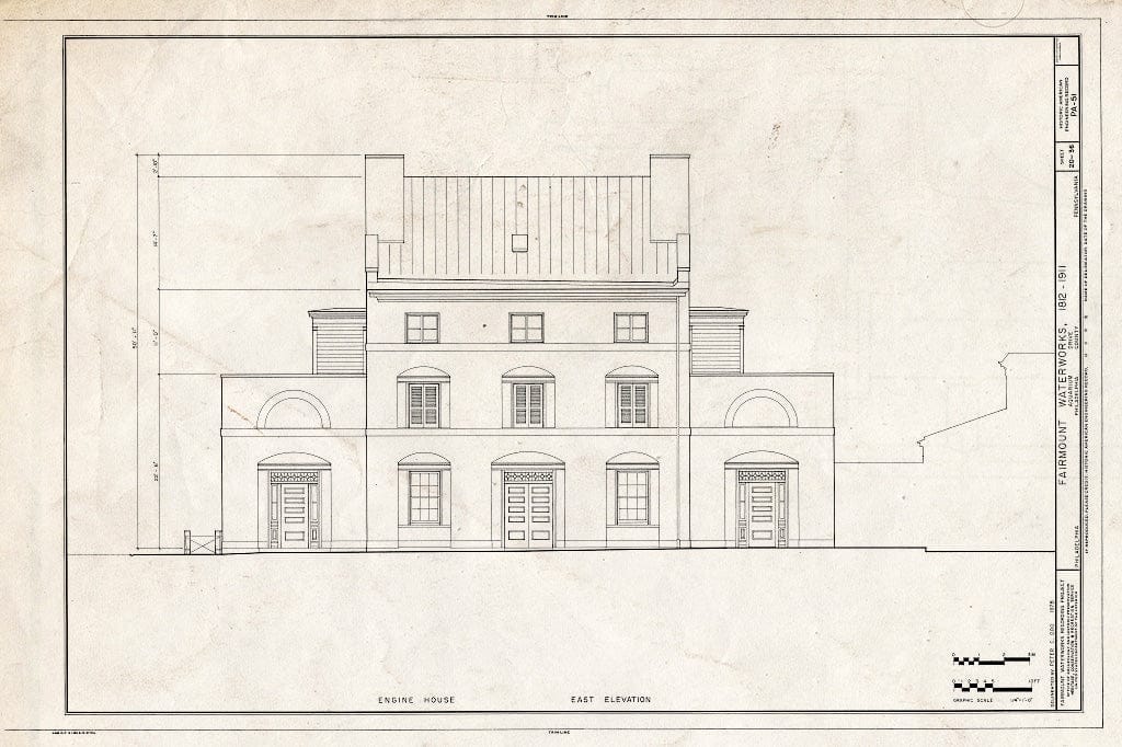 Blueprint 20. Engine House East Elevation - Fairmount Waterworks, East Bank of Schuylkill River, Aquarium Drive, Philadelphia, Philadelphia County, PA