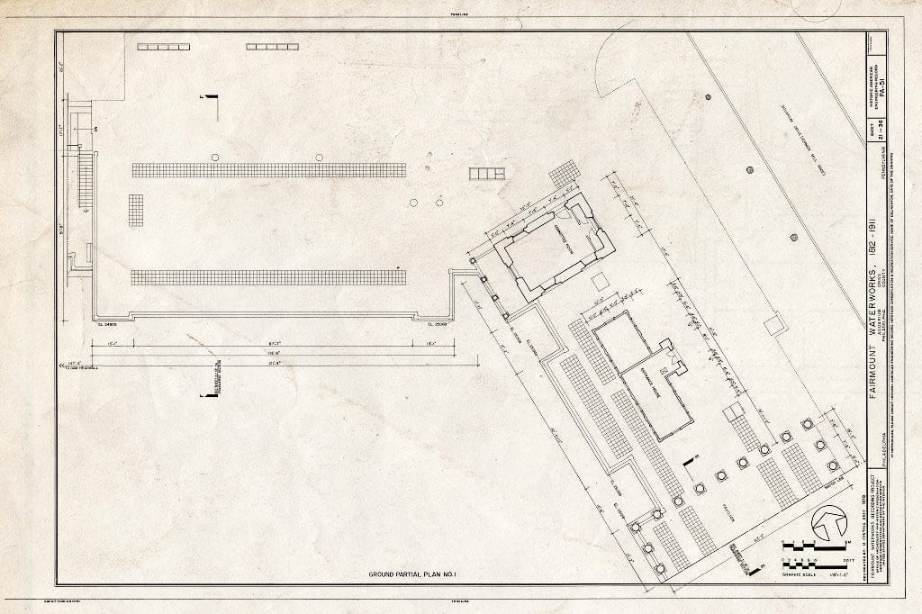 Blueprint 21. Ground Partial Plan no. 1 - Fairmount Waterworks, East Bank of Schuylkill River, Aquarium Drive, Philadelphia, Philadelphia County, PA